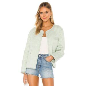 TULAROSA Theo Washed Mint Green Quilted Cotton Open Front Jacket Coat, Size XS